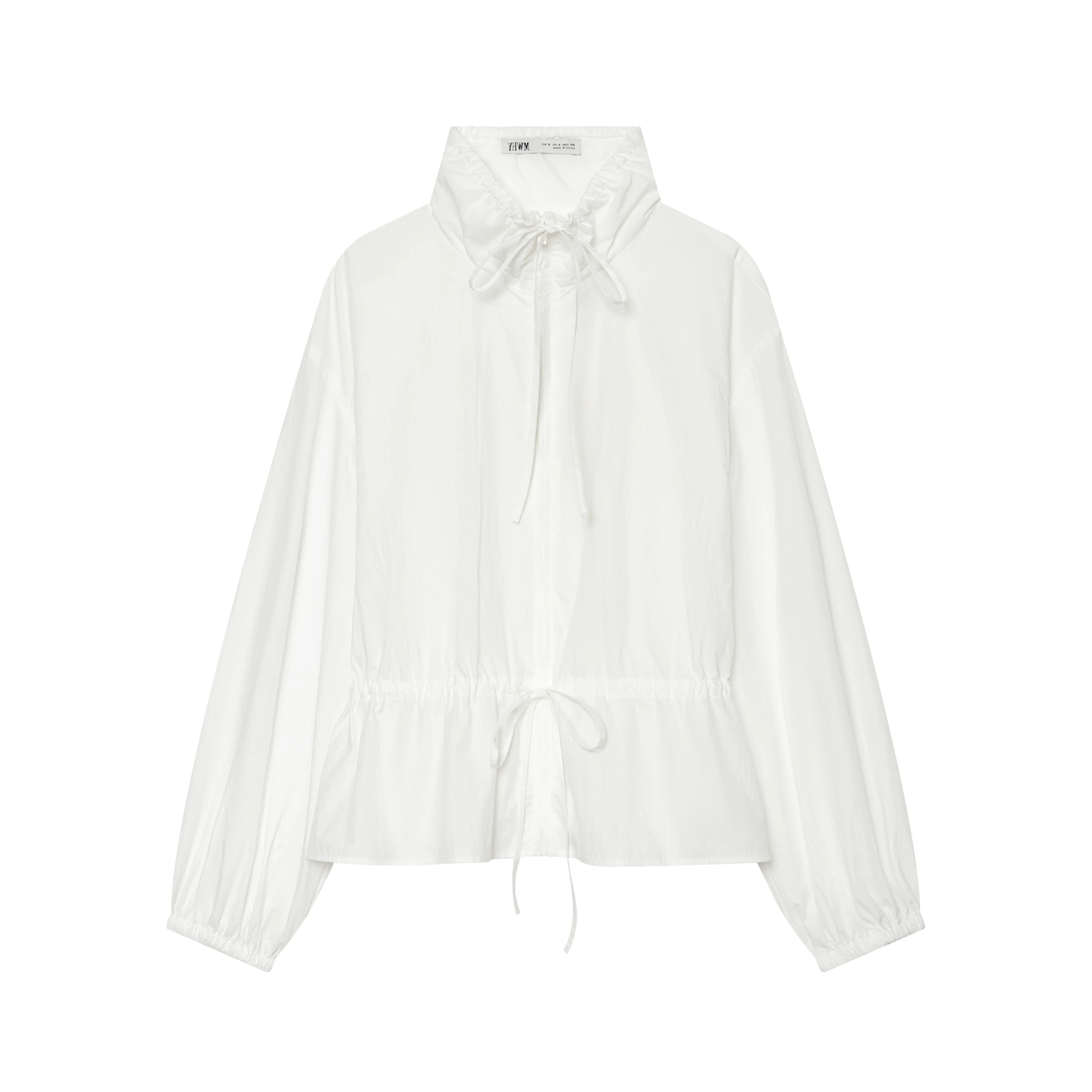 BSAY 2026 Koreanische Damen-Jacke mit Rüschen, Stehkragen, Kordelzug, kurz geschnitten, Reißverschluss, Bindedetail, Laternenärmel, lockerer Obermantel – Detail 2