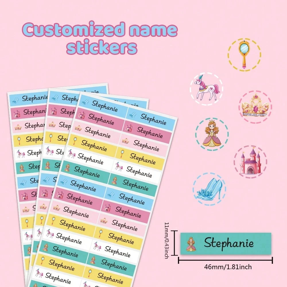 4,6 cm langer individueller Namensaufkleber, personalisierter Cartoon, frisch, niedlich, wasserfest, modernes Schulbedarf-Etikett, individuelle Namensaufkleber