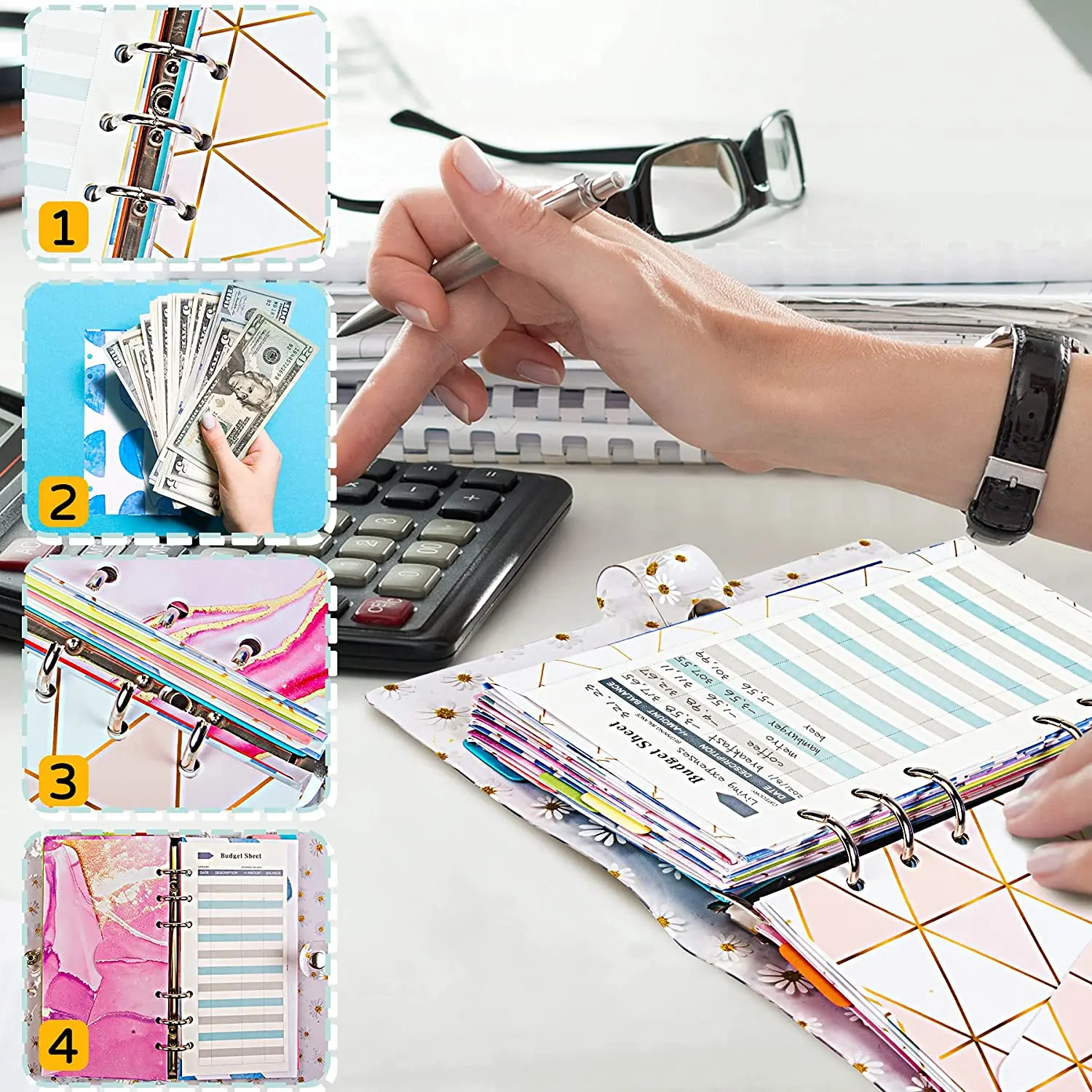 52 Pcs Assorted Colors A6 Budget Binder Envelopes and 24 Expense Tracker Budget Sheets,Cash Envelopes Inserts for Budget Planner