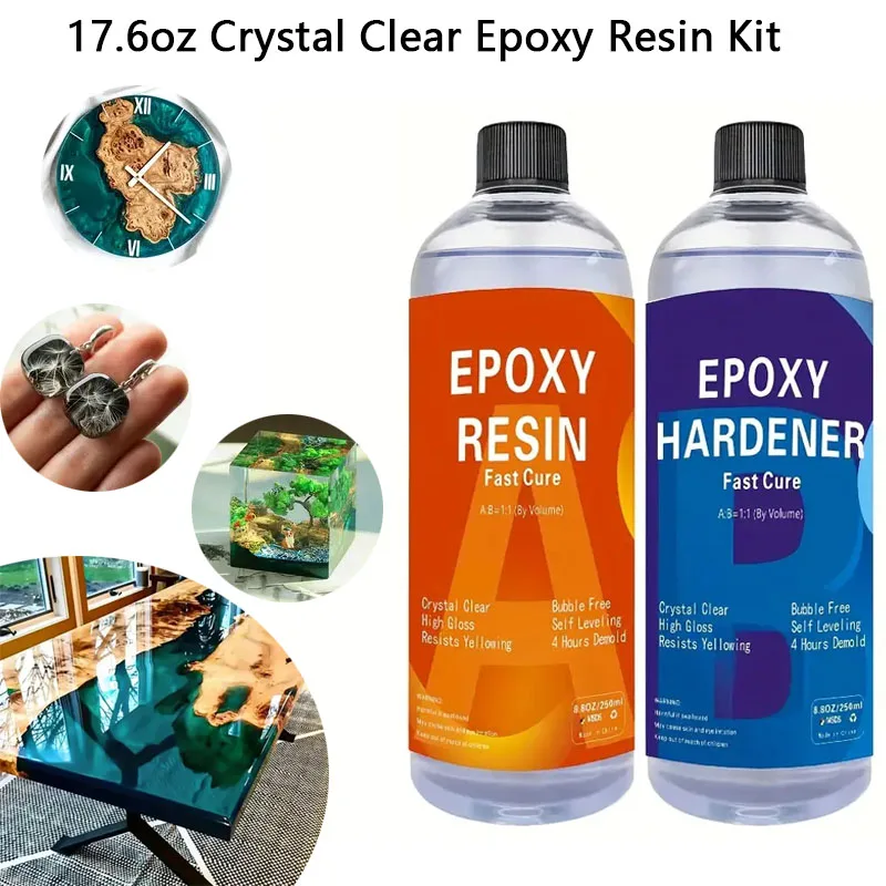 

17.6oz Crystal Clear Epoxy Resin Kit Casting And Coating Kit High Gloss Low Odor Quick Cure For DIY Art Jewelry River Tabletops