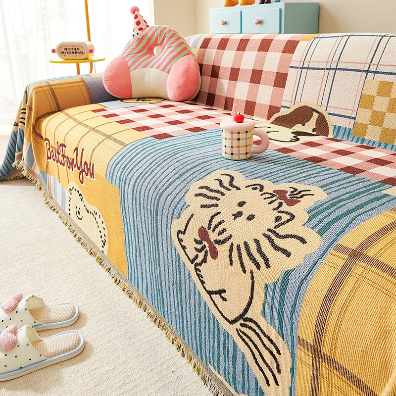 

Чехол для дивана в мультяшном стиле, универсальный, всесезонный, нескользящий, с защитой от царапин кошек, полное покрытие, покрывало-полотенце для дивана