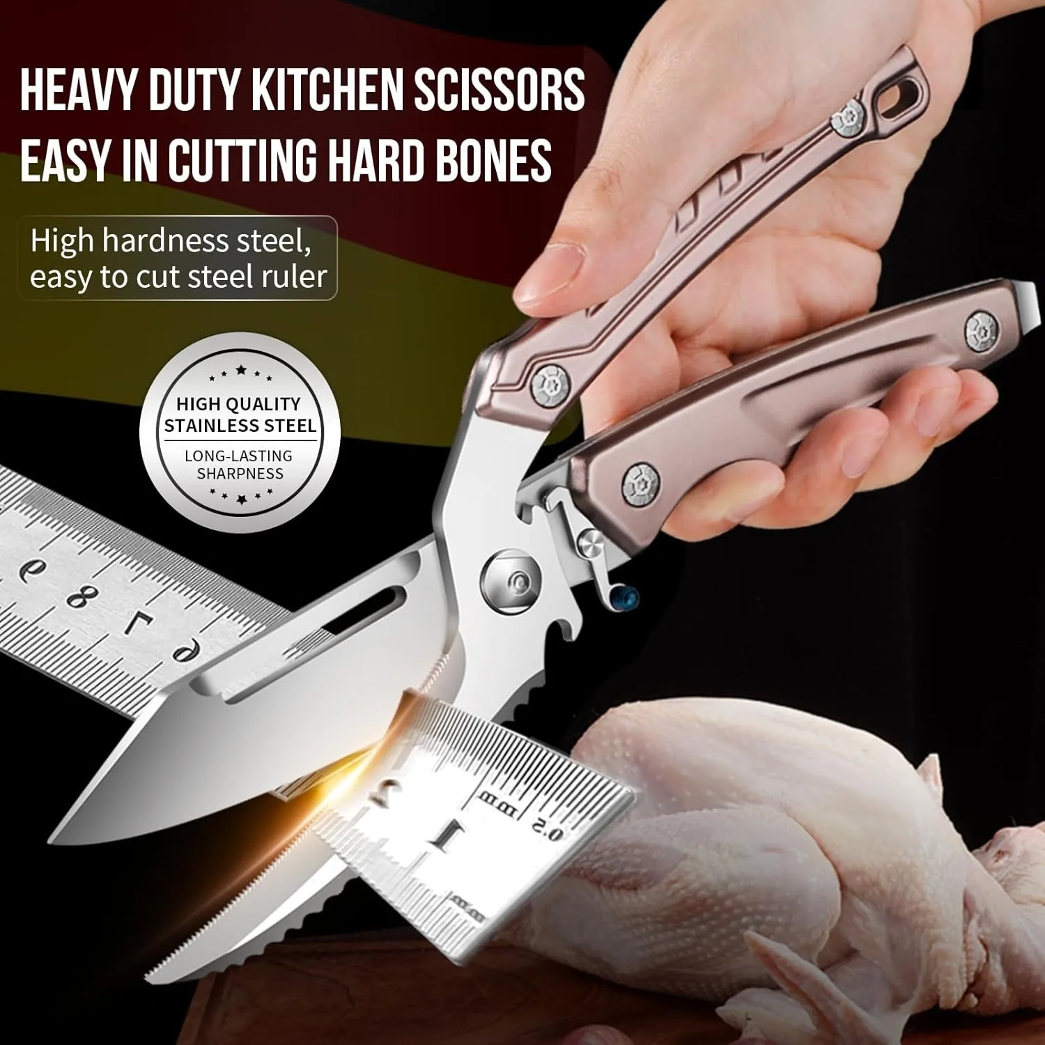 Heavy duty stainless steel kitchen scissors,multifunctional chicken bone scissors,fish duck scissors,professional scissors U9195