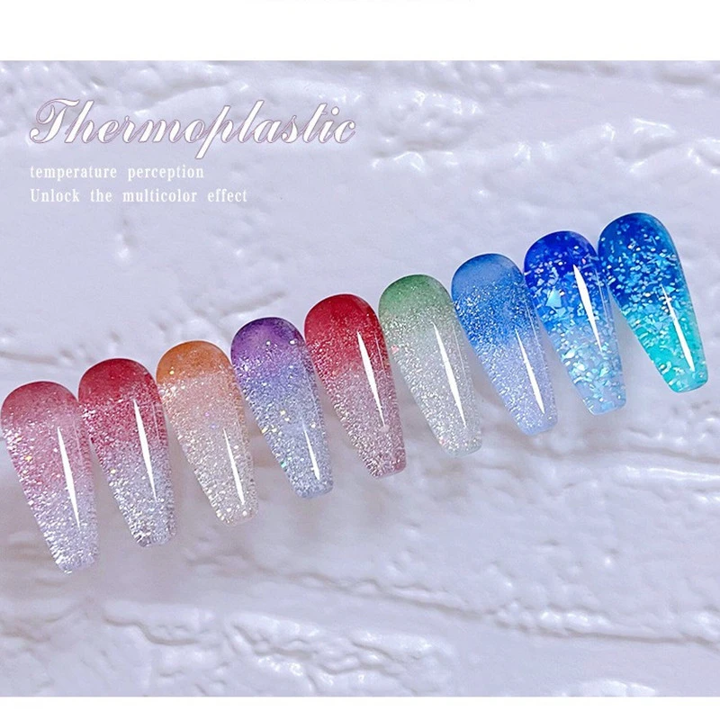 Opal Temperature Change Nail Gel Multi Color Shiny Broken Diamond Nail Gel Polish Luxury Uv Led Soak Off Manicure Nail Art