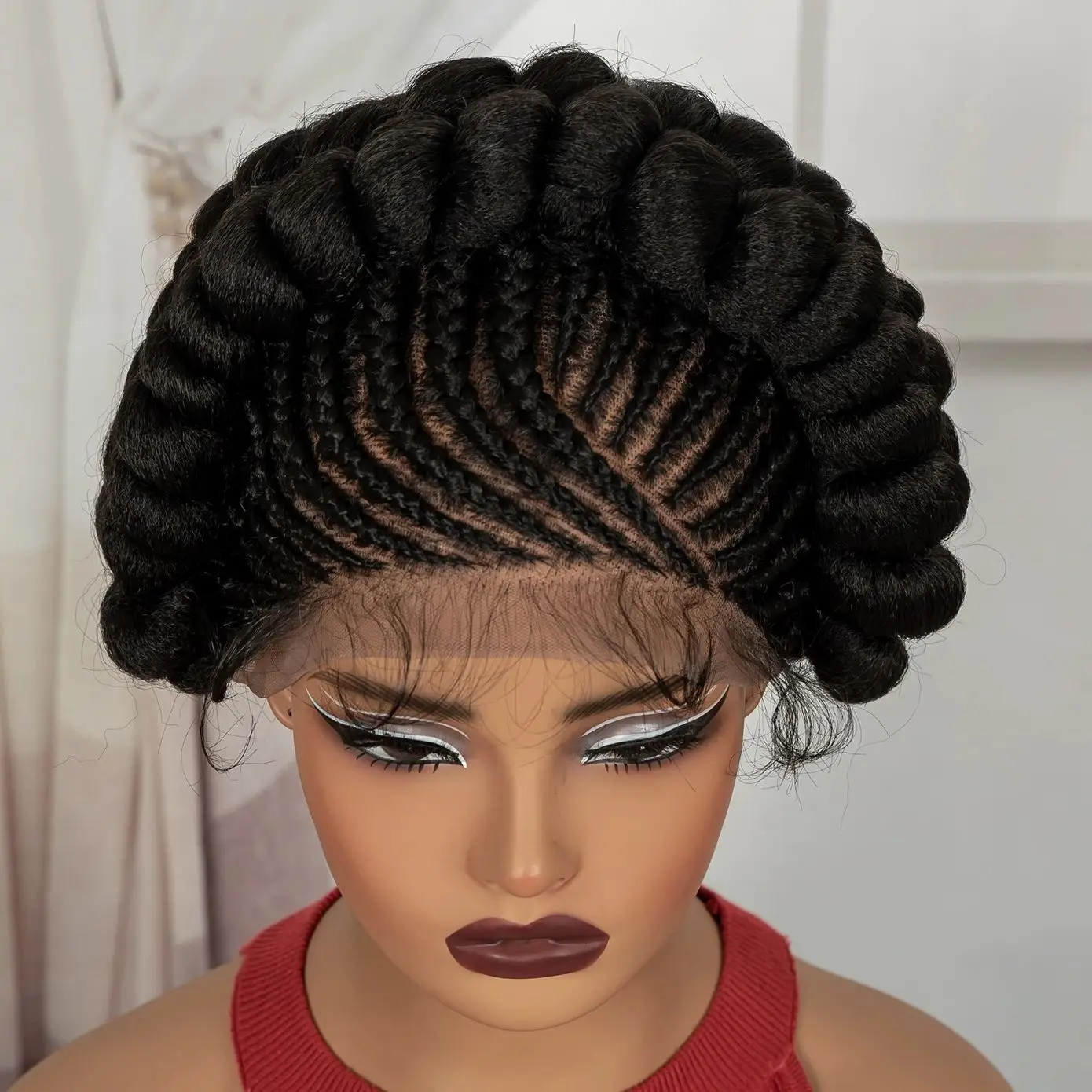 Full Lace Cornrow Braided Wigs Synthetic Colored Bantu Braided Wigs  Natural Knotless Braids Wigs with Baby Hair for Black Women