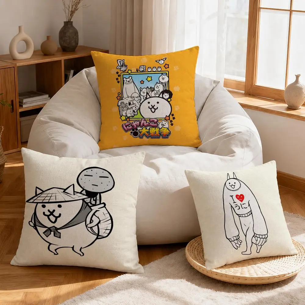 Game The Battle Cats Cushion Cover Linen Anti-Mite Antibacterial Cushion Cover Invisible Zipper Sofa Decor