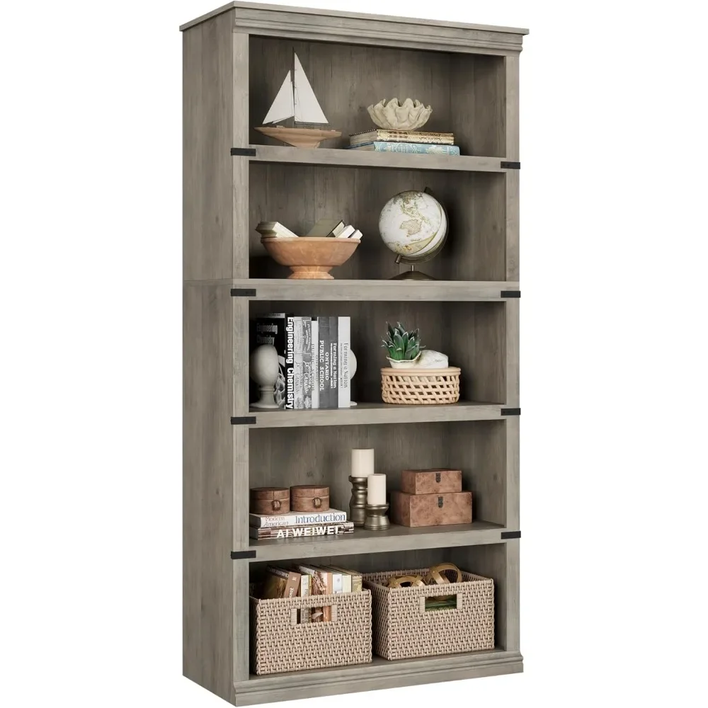

5 Tier Bookcase, Farmhouse Book Shelf with Storage, 71" Tall Book Case Wooden 5 Shelf Bookcase for Home Office, Living Room,