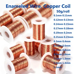 1pcs 50g Enameled Wire, Copper Coil, Conductive Copper Wire, Ultra-Fine Cable, Copper Wire, 0.1mm~1.5mm Specification
