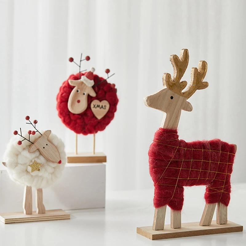 New Nordic Christmas Wooden Wool Felt Decoration Christmas Elk Santa Claus Ornament Christmas Tree Desktop Decoration C