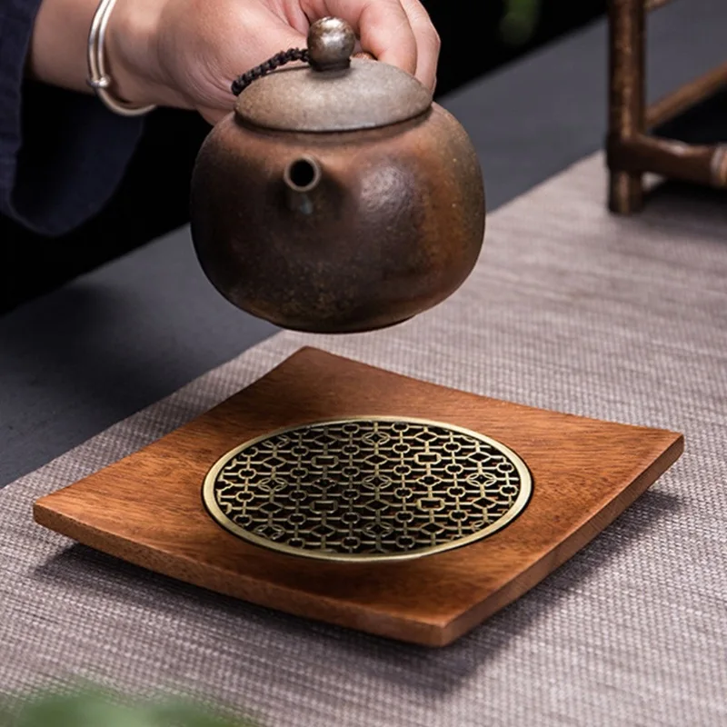 Rustic Solid Wood Wave Shape Teapot Rest, Heat Resistant Tea Coasters, Teacup Stand for Tea Ceremony Accessory, Table Decor Mats