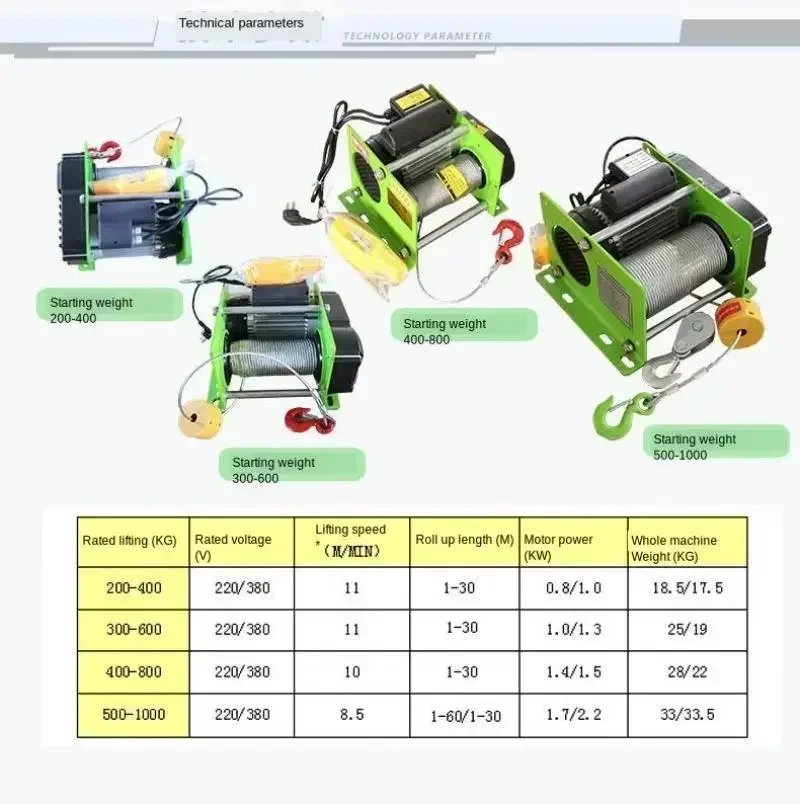 Hot Sale Wire Rope Electric Hoist 220V Micro Electric Winch 400 - 1000KG 30 - 100m