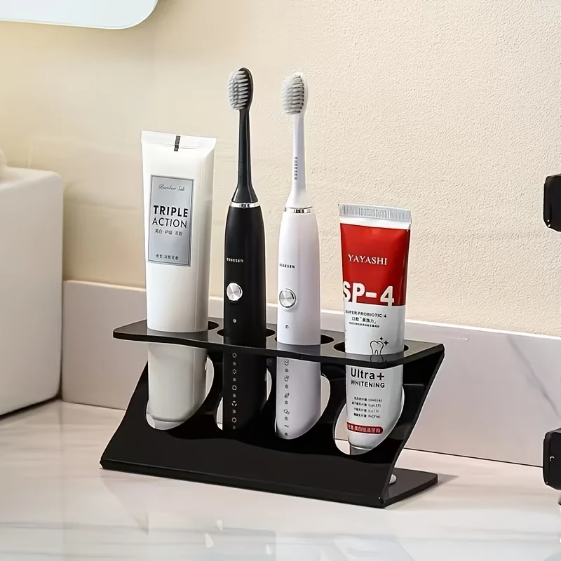 2pcs Stable ABS Slant Drain Toothbrush Caddy Minimalist Black Counter Stand Multipurpose Bathroom Toiletry Storage Organizer