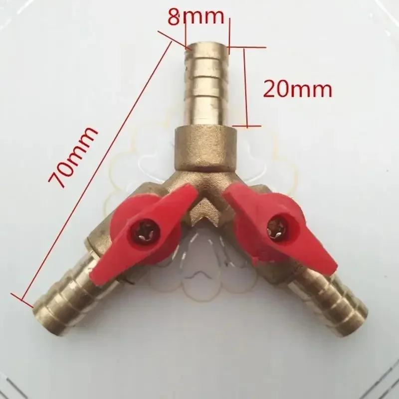 정원 도구용 황동 Y형 볼 밸브, 밸브 클램프 피팅 호스, 바브 연료 가스, 3 웨이 차단, 5/16 인치, 8mm, 10mm, 1 개