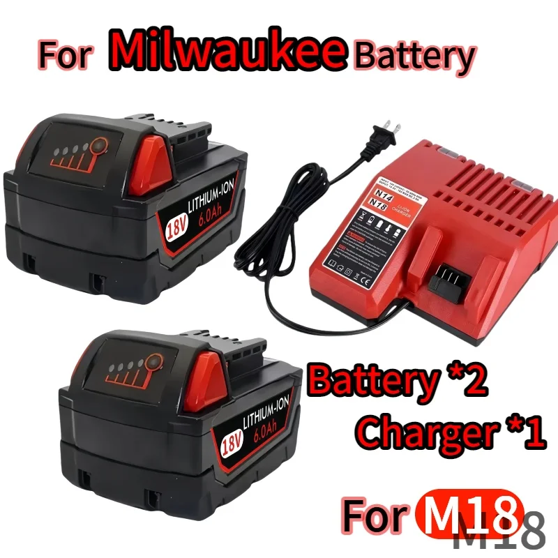 

For Milwaukee battery✅for M18 battery, M18B66.0Ah with Charger, for Milwaukee 48-11-1860 48-11-1850 1840 Tool Lithium Battery