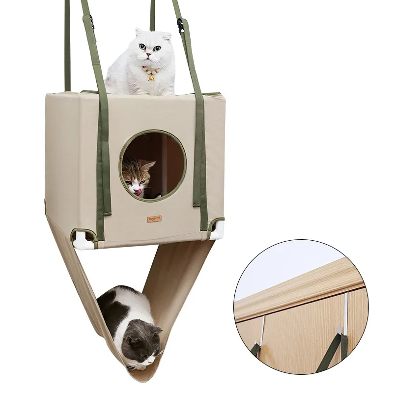 

Cartoon-Style Cat Hammock House Classic Solid Fiber Material Breathable Comfortable with Adjustable Hanging Feature for Dogs