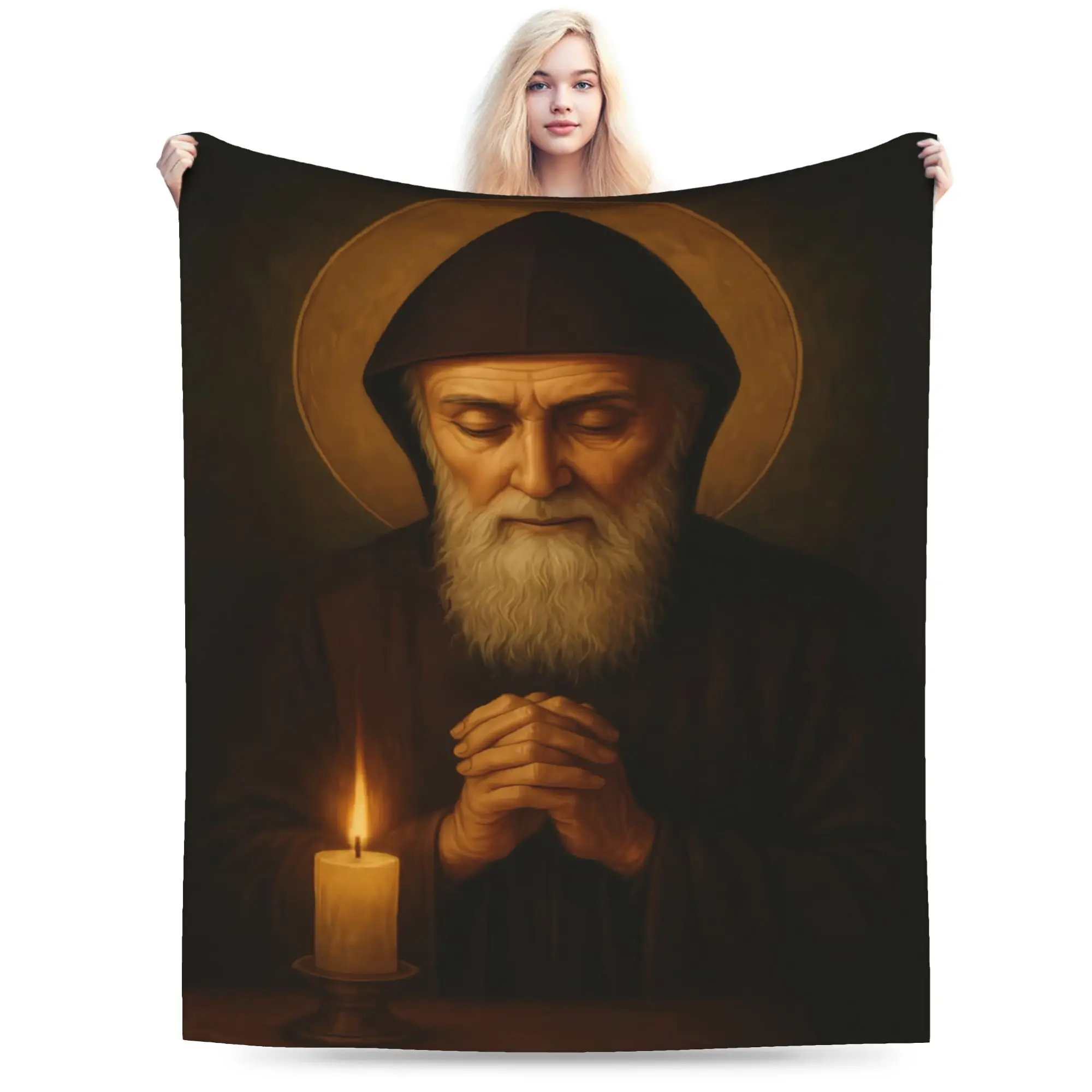 Gilded Saint Charbel Gold Frame Icon Soft Warm Blanket  Travel Office Plush Throw Blanket Fluffy Couch Bed Bedspread Sofa Bed