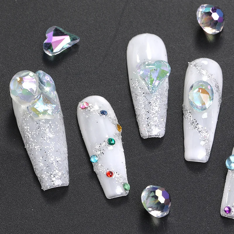 

100Pcs/lot Aurora Colorful Nail Art Diamonds Crystal Beads Nails Rhinestones Translucent Nails Decoration Symphony 3D Glitter