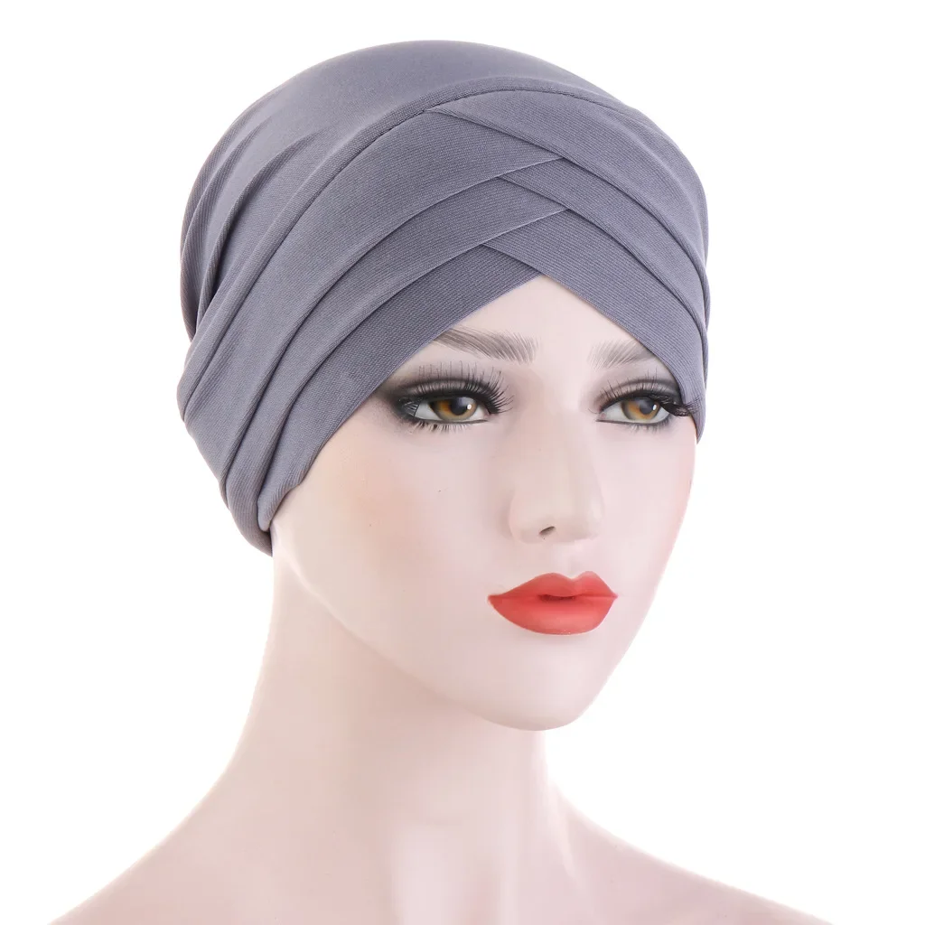 

Forehead Criss Cross Muslim Turban Pure Color Stretch Inner Hijabs for Caps Ready To Wear Women Head Scarf Under Bonnet Beanies