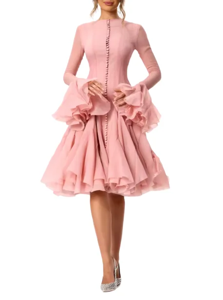 

Women's Dress Irregular Pleated Patchwork Fashion Long Lantern Sleeve Waist Cinching Mini Dresses New Female Clothing Vestidos