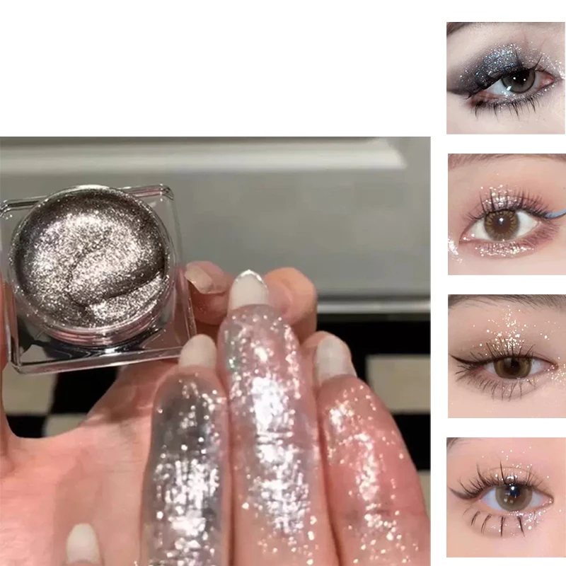 Glitter punk esfumaçado preto sombra gel paleta de maquiagem metálico prata escura olhos molhados sombra iluminador pérola pigmentos cosméticos