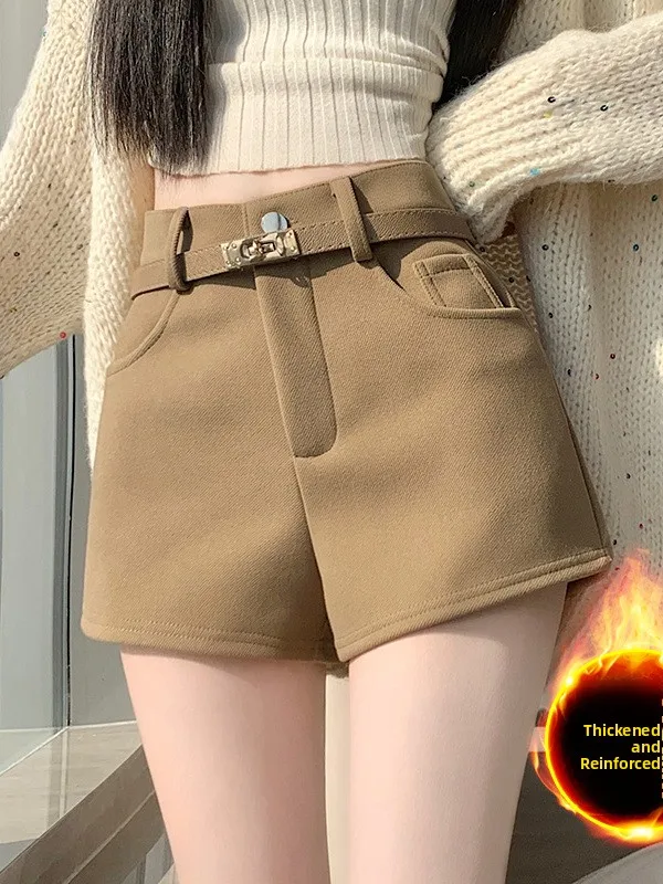 

Женские зимние шерстяные брюки цвета хаки с высокой талией, утепленные флисом, расклешенные, для повседневной носки