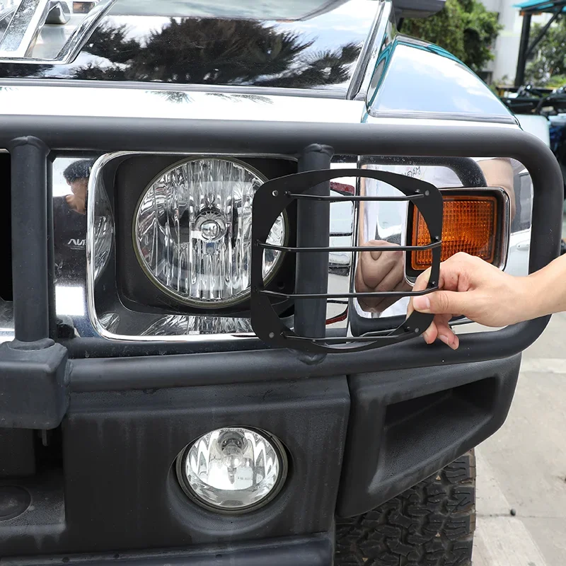 

For Hummer H2 2003-2009 Stainless Steel Carbon Black Car Front Headlight Light Lamp Cover Decorative Stickers Car Accessories