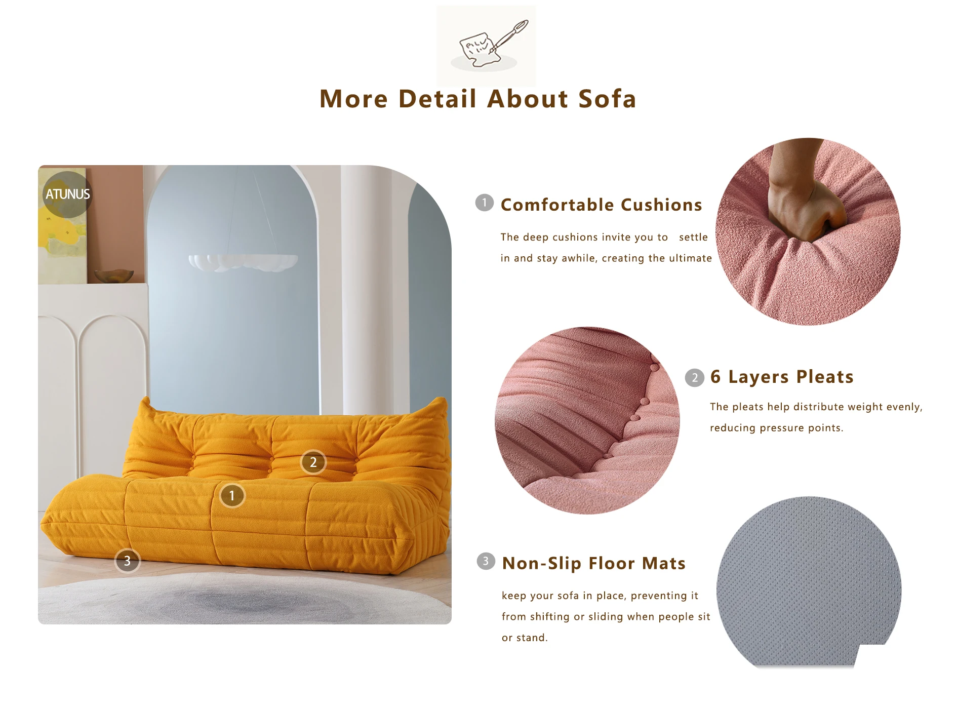 ATUNUS الولايات المتحدة في المخزون انخفاض الشحن غرفة المعيشة 1 2 3 مقاعد الشمال نمط البيج الأريكة فراغ مضغوط الطابق أريكة استرخاء أريكة مجموعة