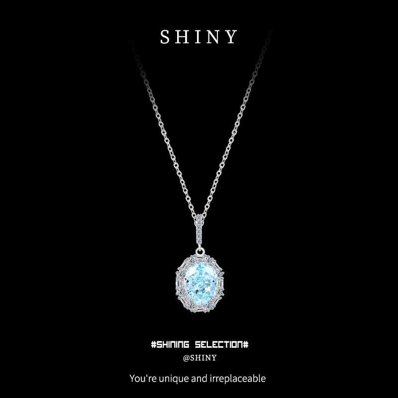 

Women's S925 Sterling Silver Ice Flower Cut Zircon Blue Gemstone Necklace Engagement Wedding Gift Christmas Jewelry