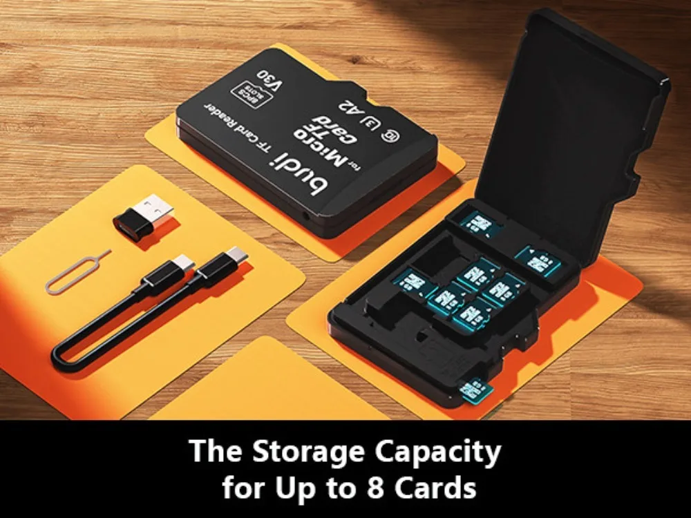 BUDI TF-Speicherkartenleser mit 8 Steckplätzen TF-Style Speicherkarten-Aufbewahrungsbox Unterstützt USB Typ-C und USB-Kompatibilität – Detail 2