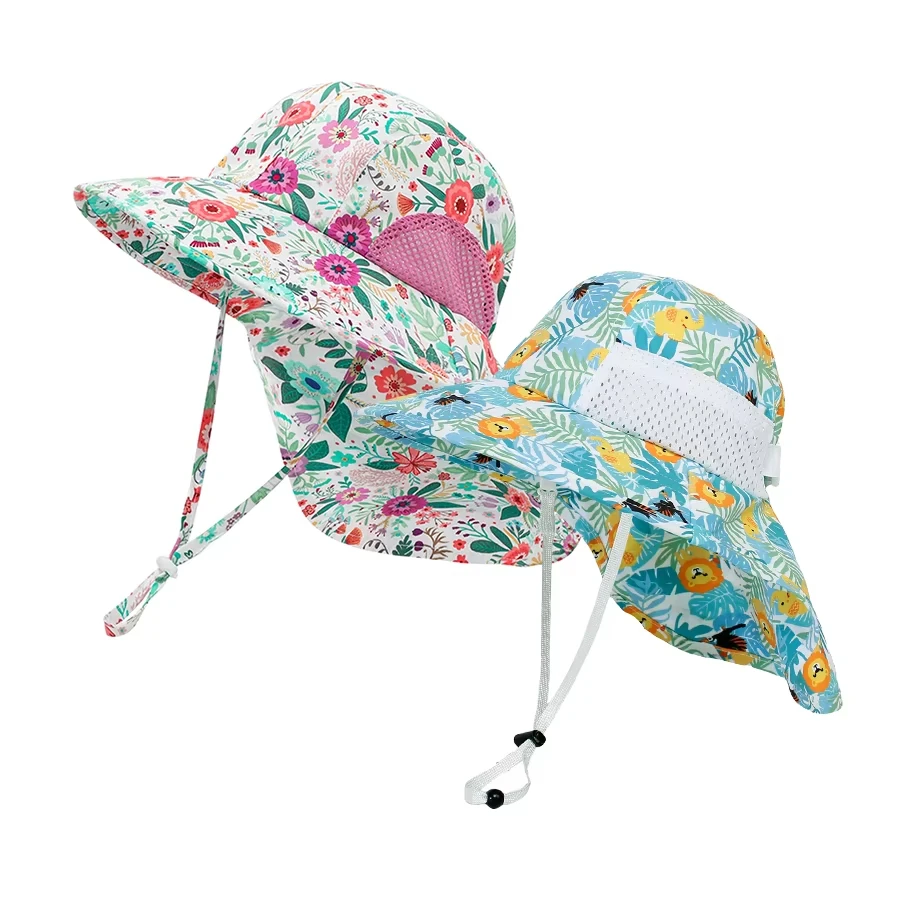 2-piece 1-13Y Children's Digital Printing Adjustable Sunscreen Neck Hat for Protection - Sun Hat view 2