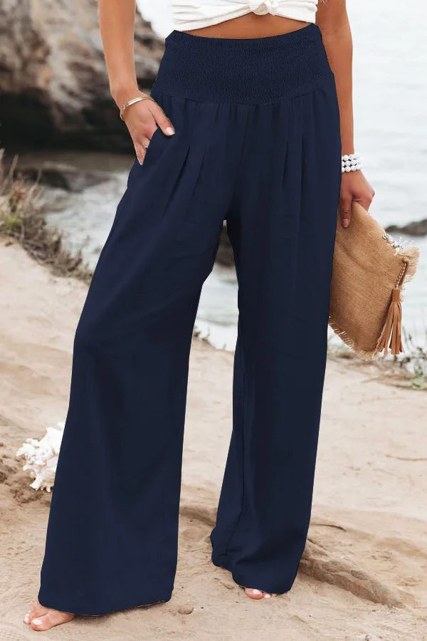 Women\'s Wide-leg Pants Solid Color Cotton and Linen Loose Trousers Casual Basic Korean Style High Street Pants for Female