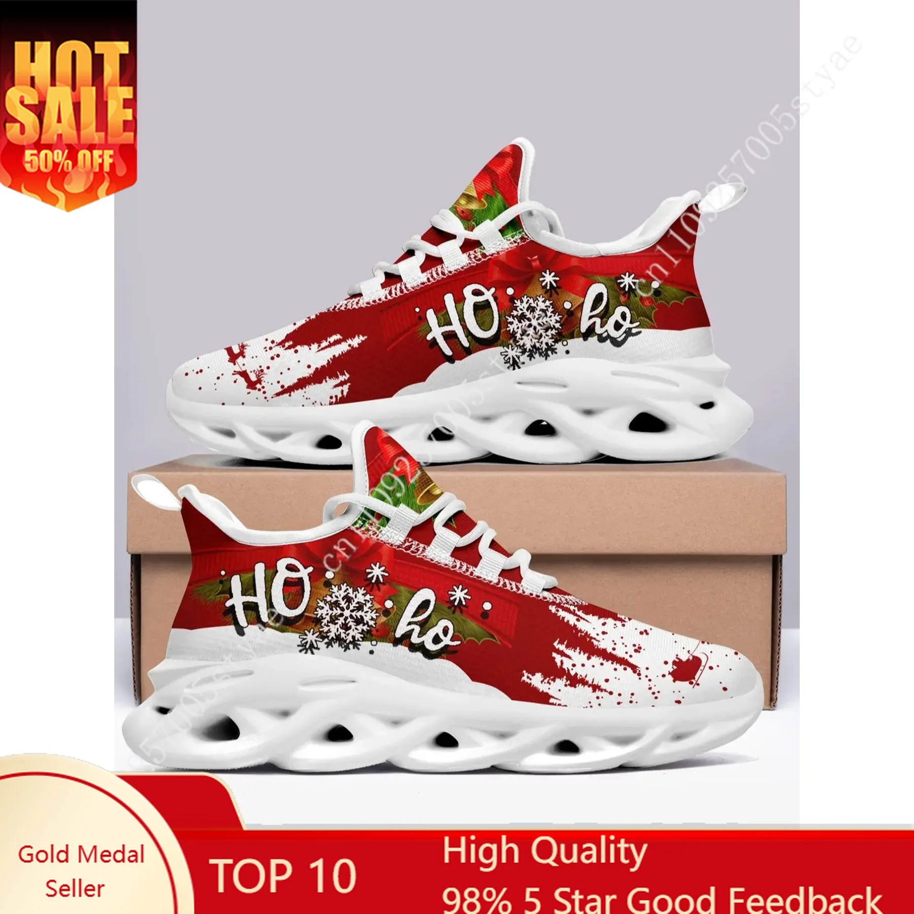 Women's Christmas Pattern Lace Up Low Top Sneakers, Casual Comfortable Breathable Lightweight Sports Shoes, Shock Absorbing Runn