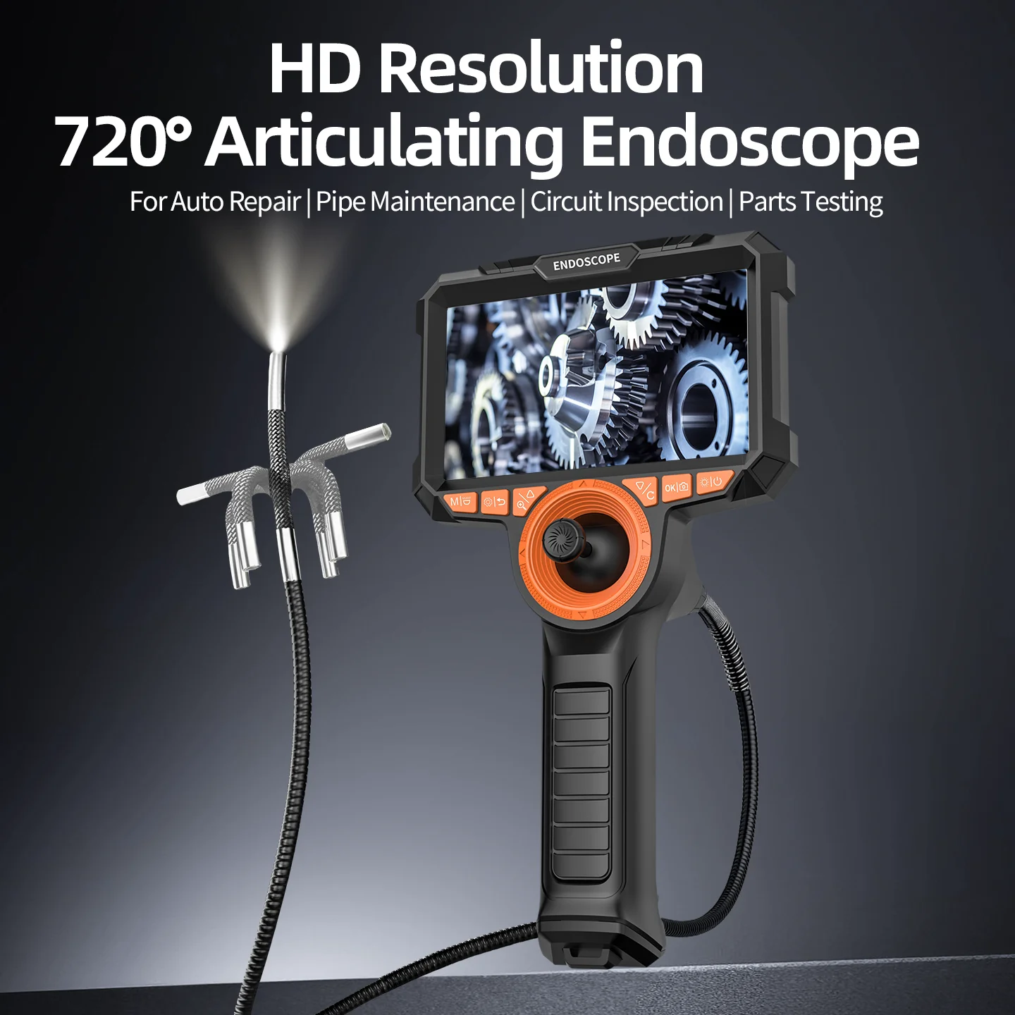 720 Degrees with 5 Inch Steering Industrial Endoscope for Car Pipe Inspection Sewer Camera Borescope
