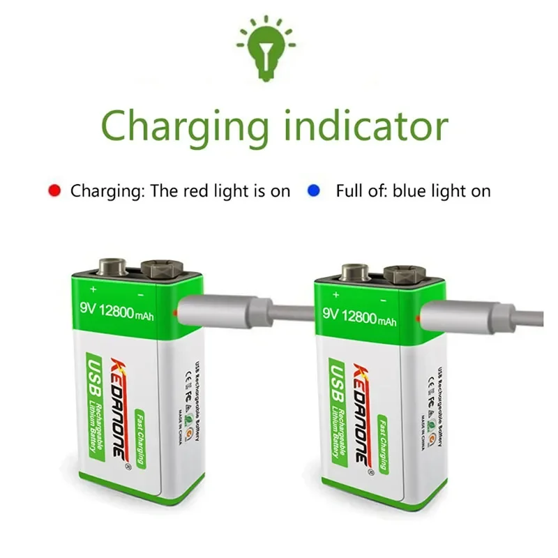 

12800mAh 6F22 Micro USB 9v Li-ion Lithium 9V Rechargeable Battery Batteries for Multimeter Microphone Toy Remote Control KTV