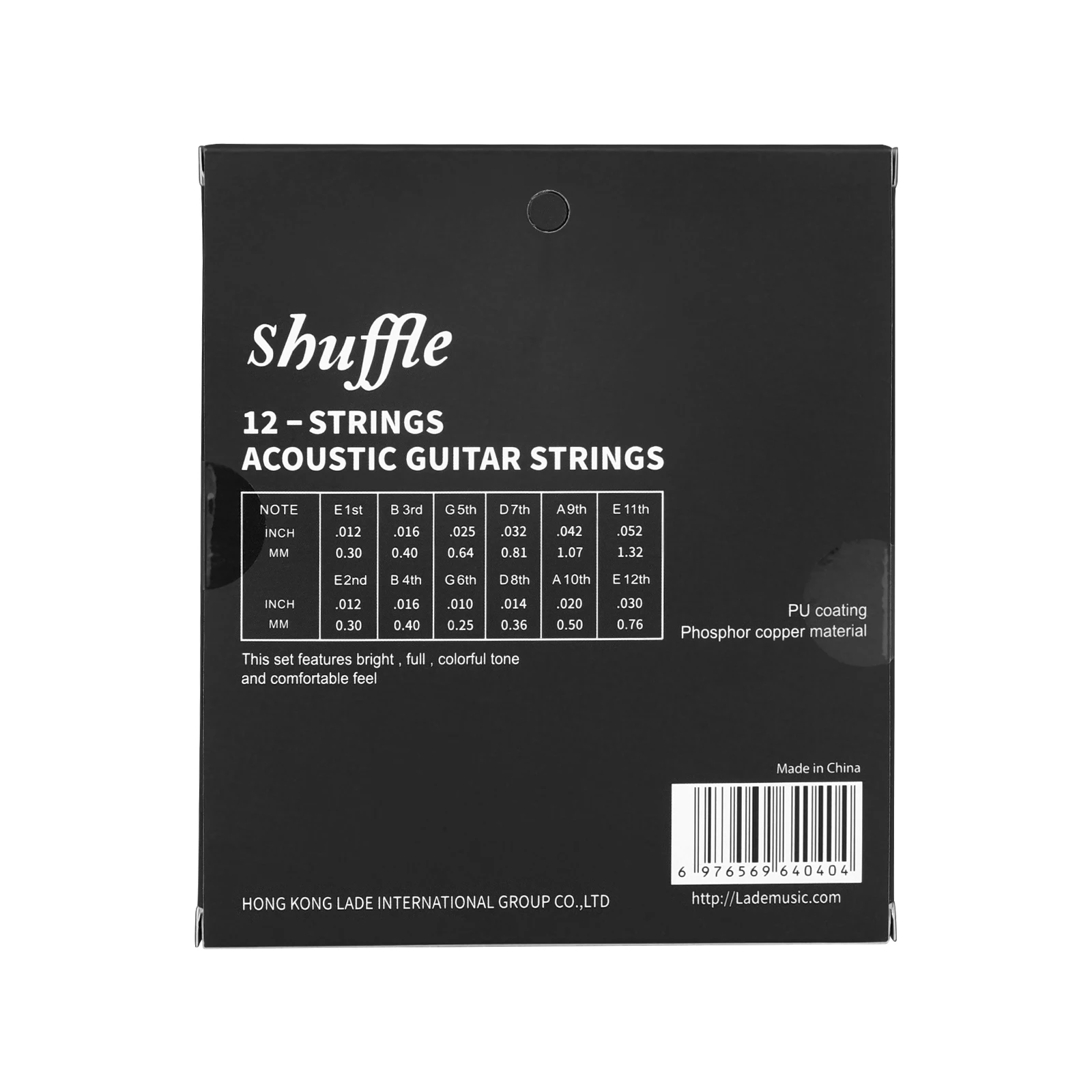 SHUFFLE S12 12-Strings Acoustic Guitar Strings Phosphor Bronze+PU Coating Folk Guitar Strings Musical Instrument Accessories