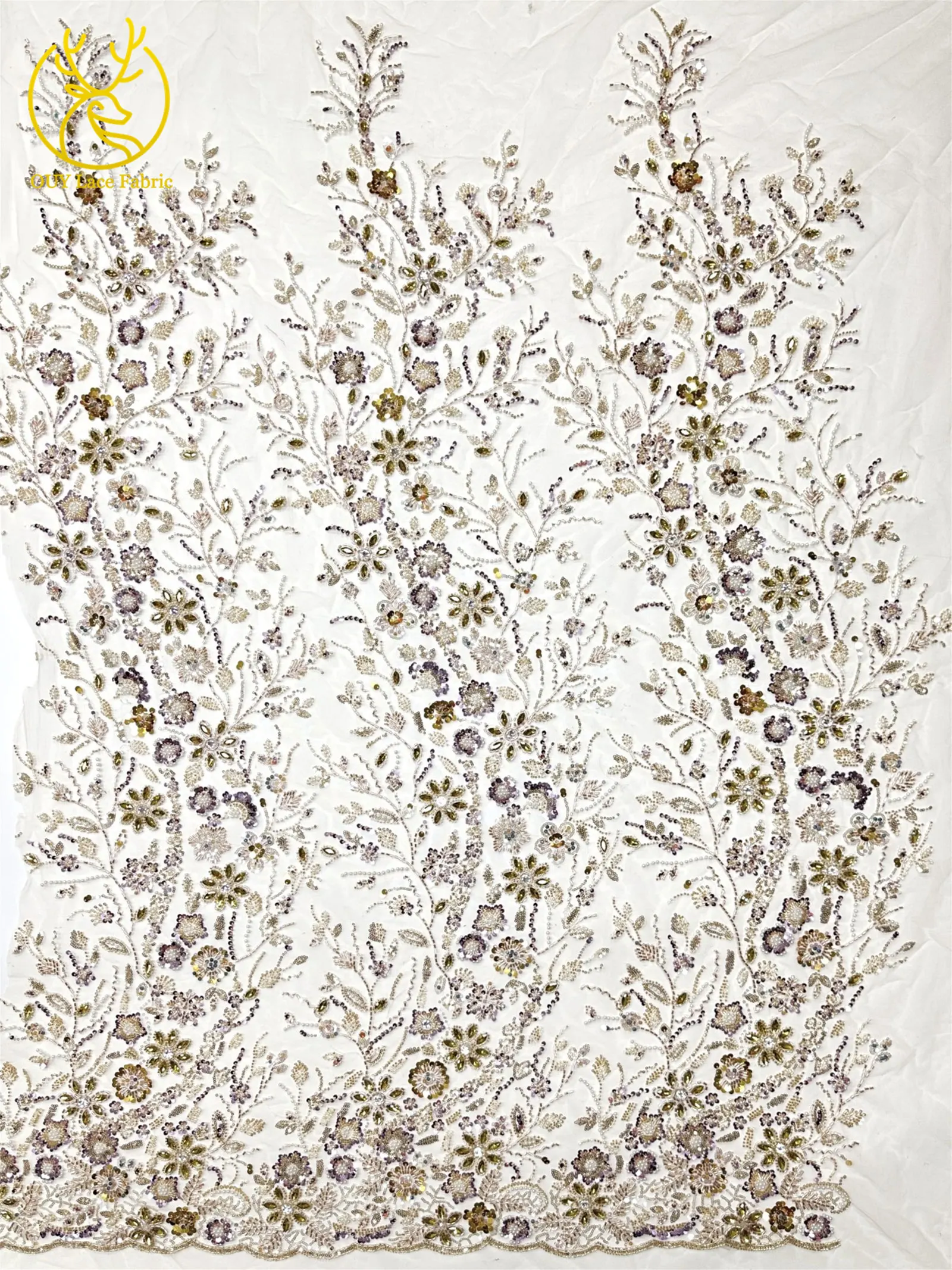 Gold Luxus Afrikanischer Stein Bräutigam Perlen Spitzenstoff 2026 Nigeria Französischer Tüll Pailletten Spitzenstoff für Brautpartykleid Nähen – Detail 7
