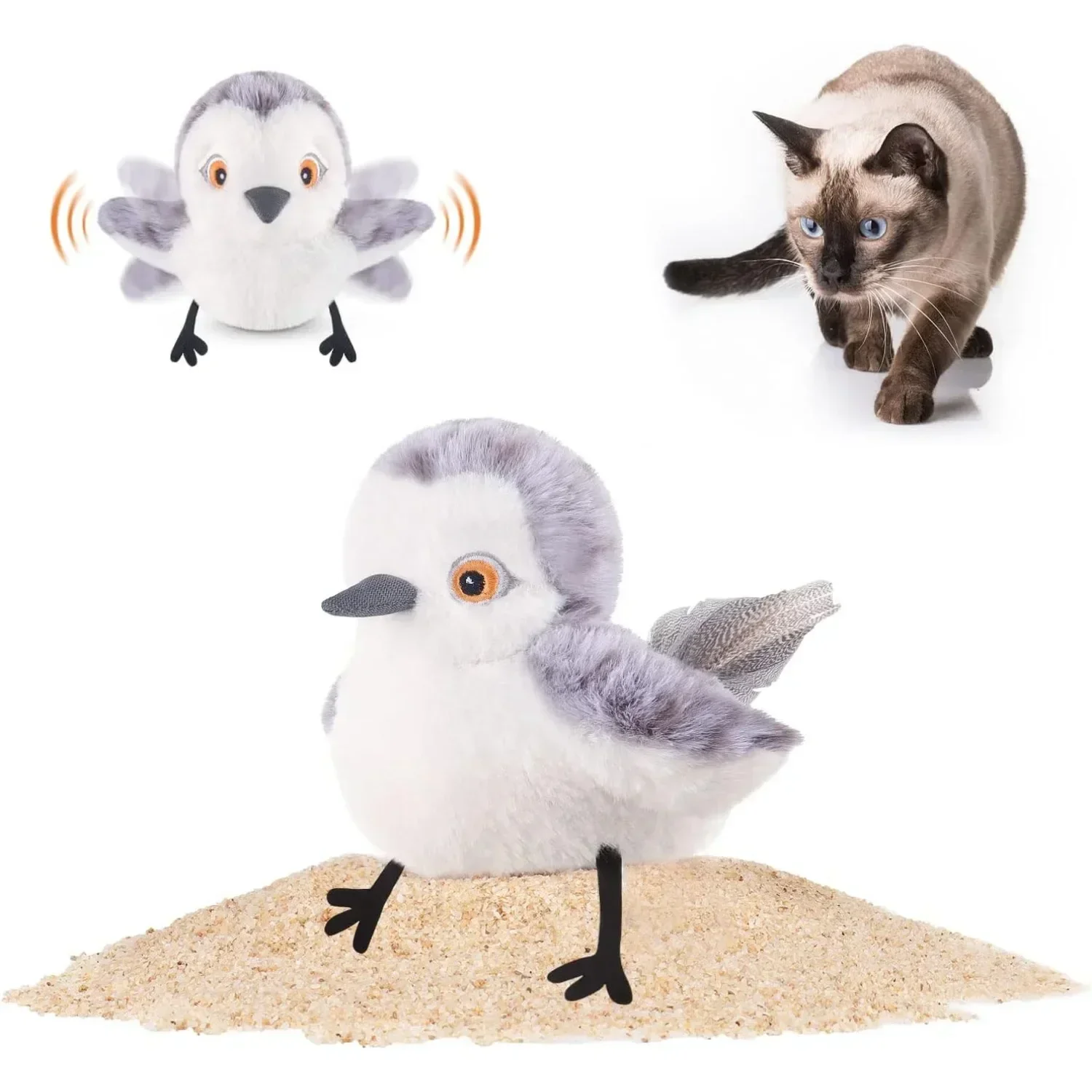 Rechargeable Flapping Bird Cat Toy Touch-Activated Lifelike Sandpiper Chirping with Catnip Interactive Exercise for Kittens&Cats