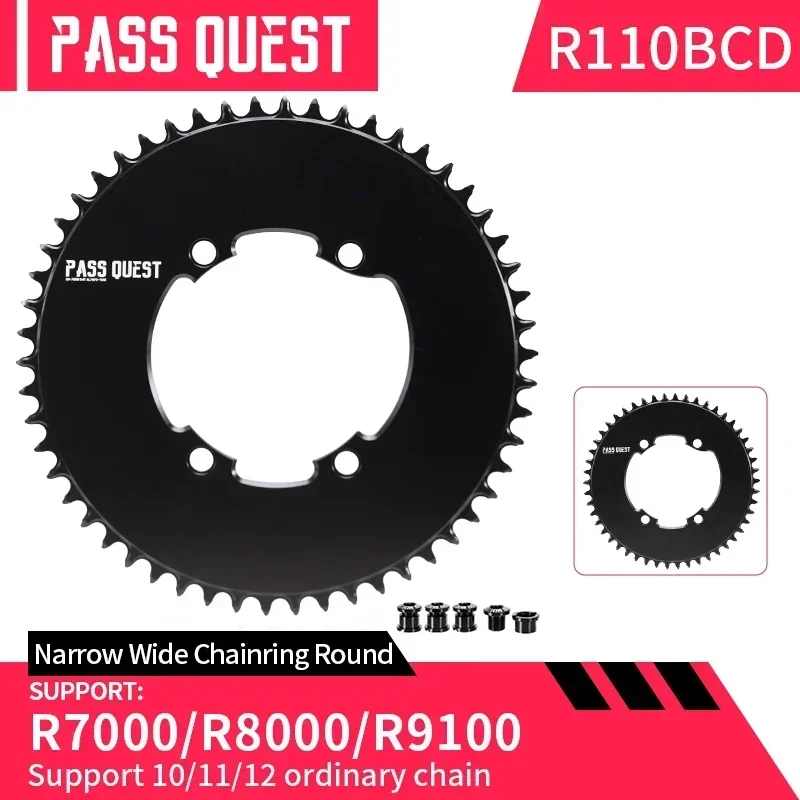 

PASS QUEST-Round Road Bike Chain Crankshaft Closed Disk 110BCD Narrow Wide Chainring for R7000 R8000 DA9100 46T-60T