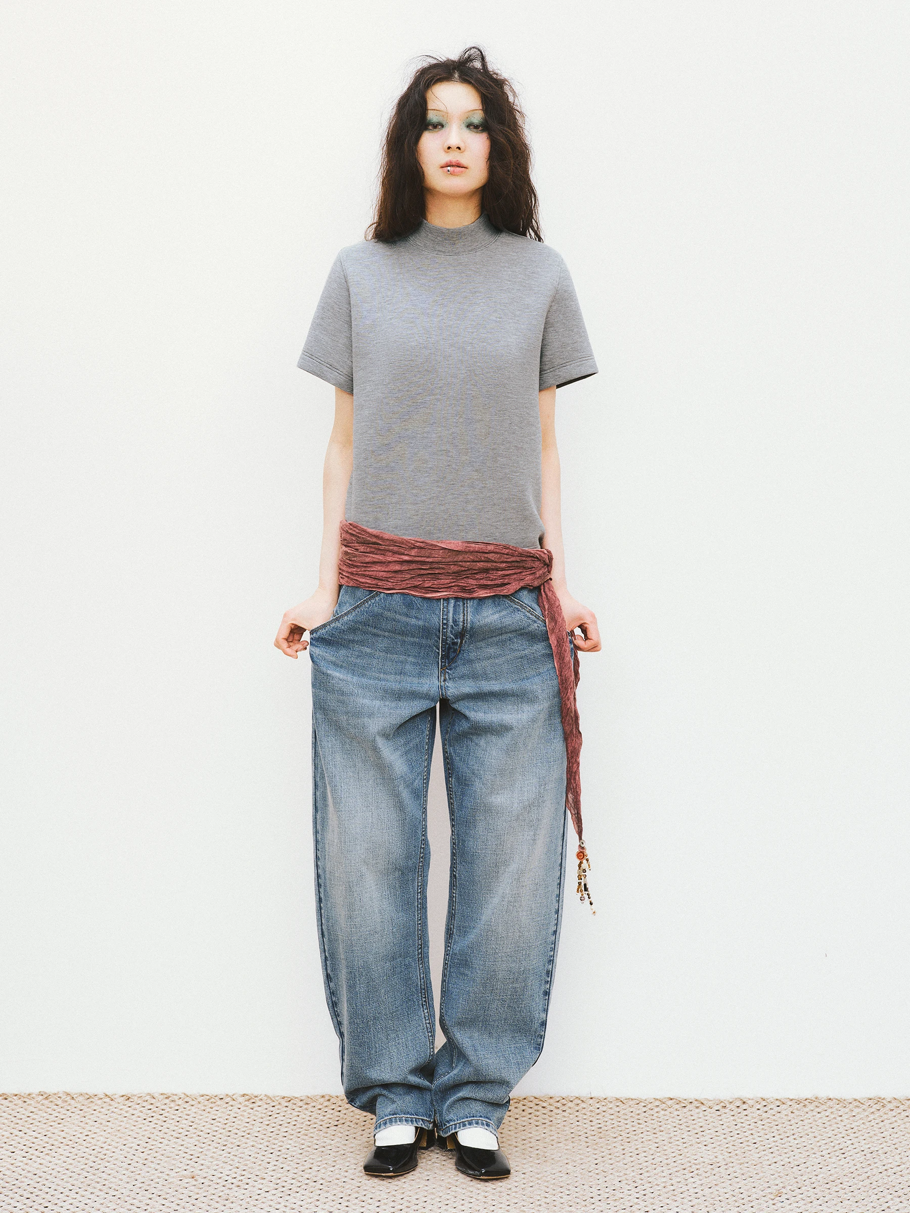 VERMO Classic Seasonless Short Sleeve T-Shirt Comfortable Air Lenzing Half High Collar Single Item Soft Texture Fashionable