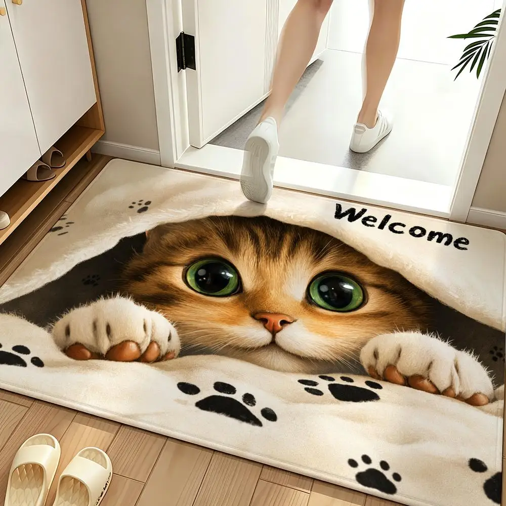 Cute Black and White Kitten Closeup Aesthetic Art Floor Mat Soft Flannel Non Slip Absorbent Entryway Bathroom Bedroom Garage
