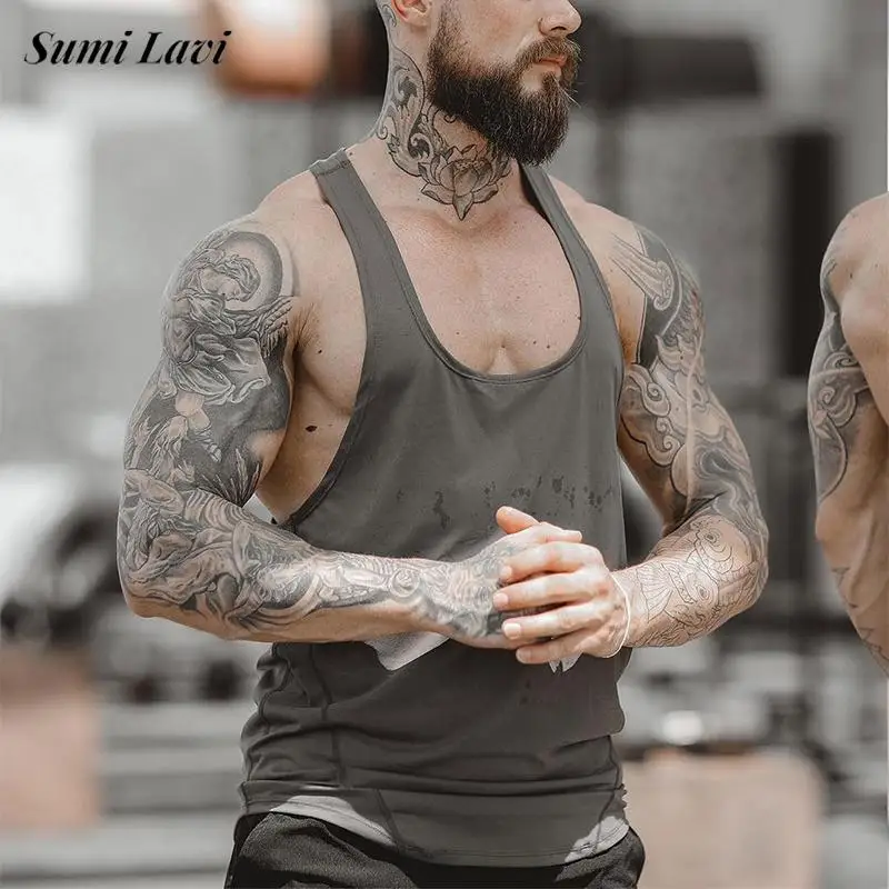 Fashionable Slim Sleeveless Mens Tank Tops Spring Summer Casual Elastic Breathable Quick-dry Vest For Men Gyms Sports Camisoles