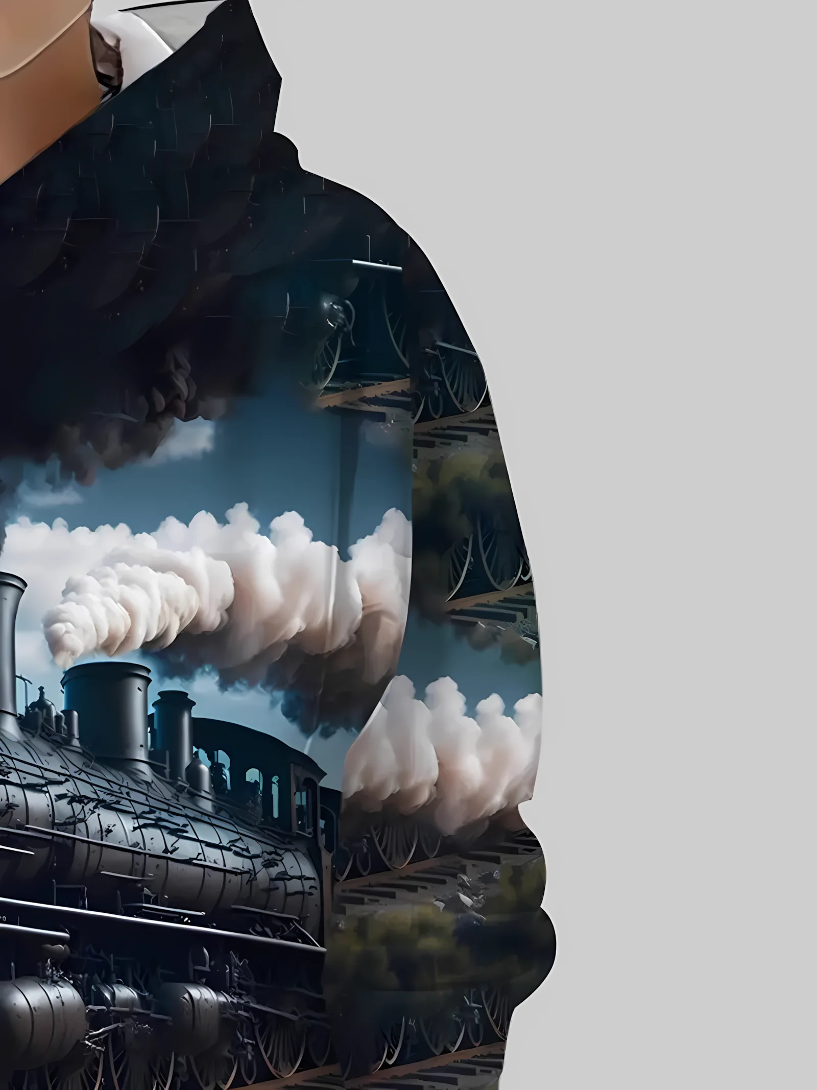 سترة بقلنسوة جديدة مريحة للأطفال لخريف 2025 مع نمط قطار بخاري ثلاثي الأبعاد مطبوعة ملابس الشارع الشهير بلوفر كاجوال #5