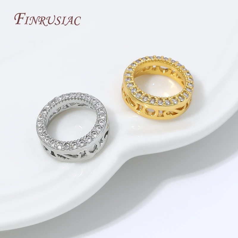 18K Gold Plated Rhinestone Bezel Ring Spacer Beads,Brass Circle Bead Frame,DIY Pearl Bracelet Necklace Making Accessories