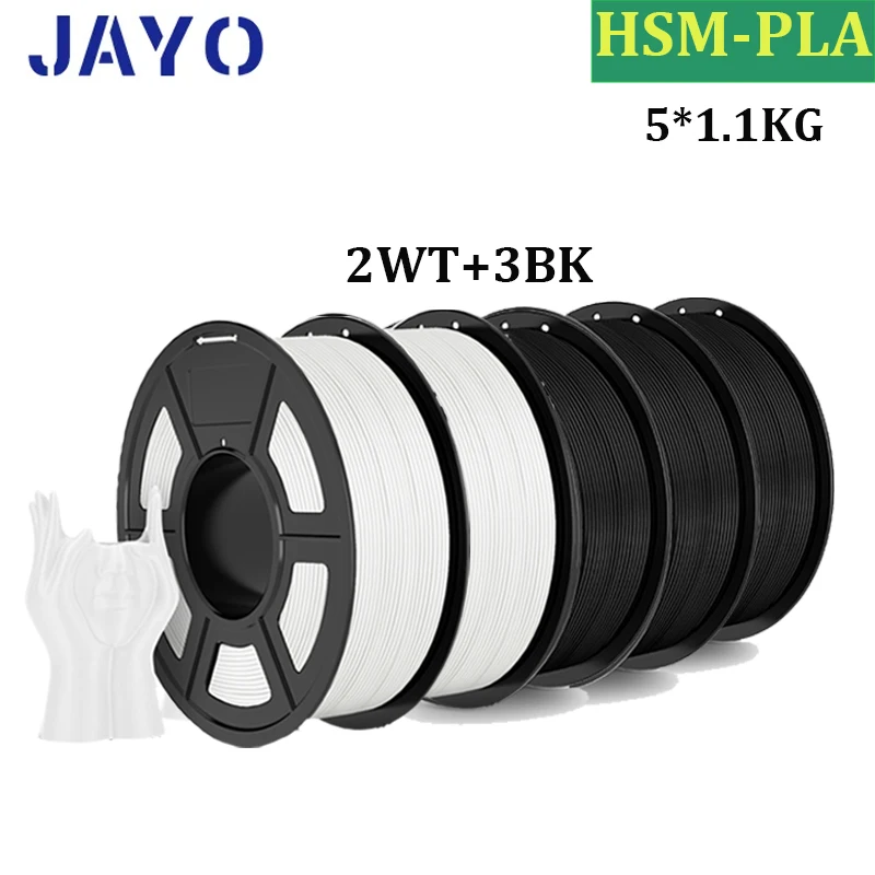 JAYO High Speed Matte PLA 5 Rollen 3D-Druckerfilamente 1,75 mm gemischte Farben, keine Blasenfreies FDM-3D-Druckermaterial für den 3D-Druck