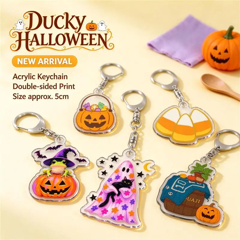 Halloween Decoration Keychain Skull Black Cat Vampire Pumpkin Shaped Halloween Themed Lightweight Acrylic Keychain 5cm