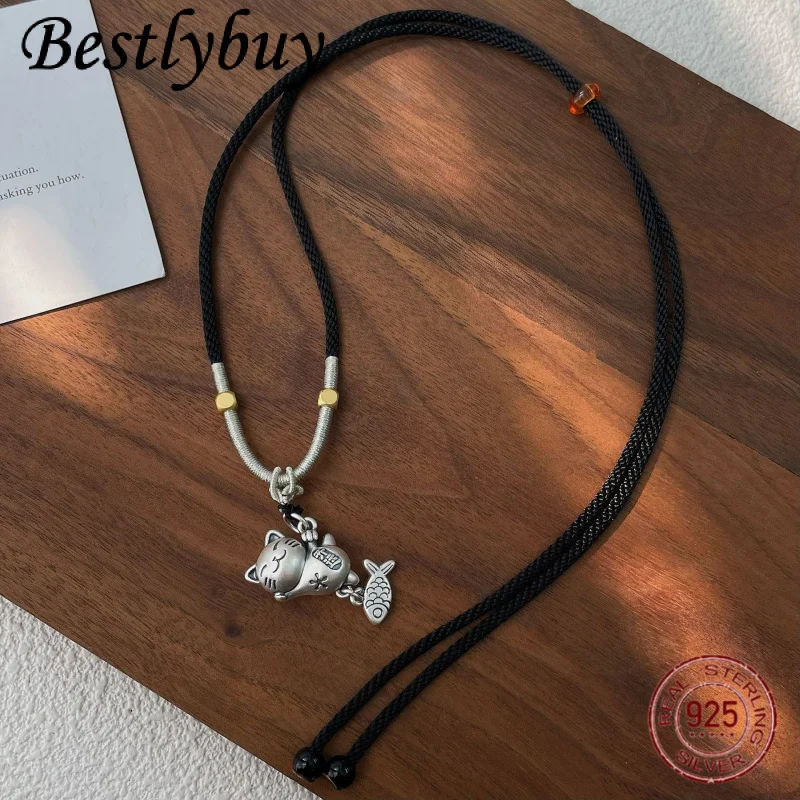 

Новый кулон из чистого серебра S925 с милым котенком для женщин, модный ретро-подарок, индивидуальный подарок