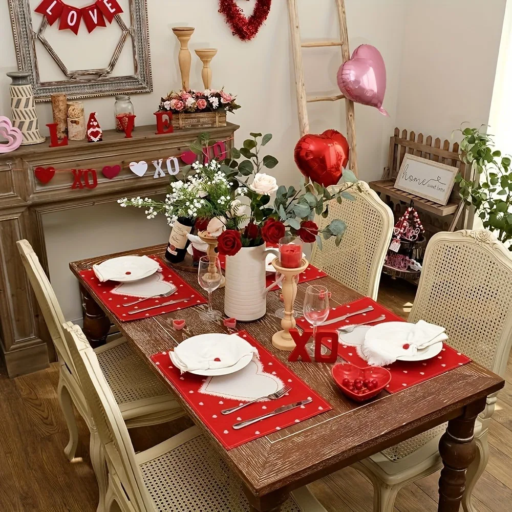 1/2/4pcs Heart Valentine'S Day Placemats Set Custom Images Decor for Table Farmhouse Home Kitchen Table Gifts