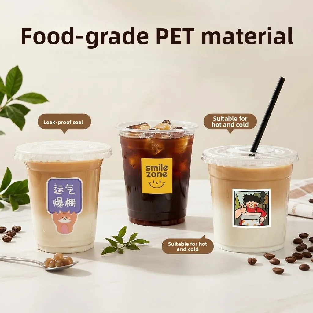 

Disposable Plastic Coffee Cup Milk Tea Cup Cold Drink Cup with Lid Beverage Cup Transparent Plastic Tableware for Restaurant