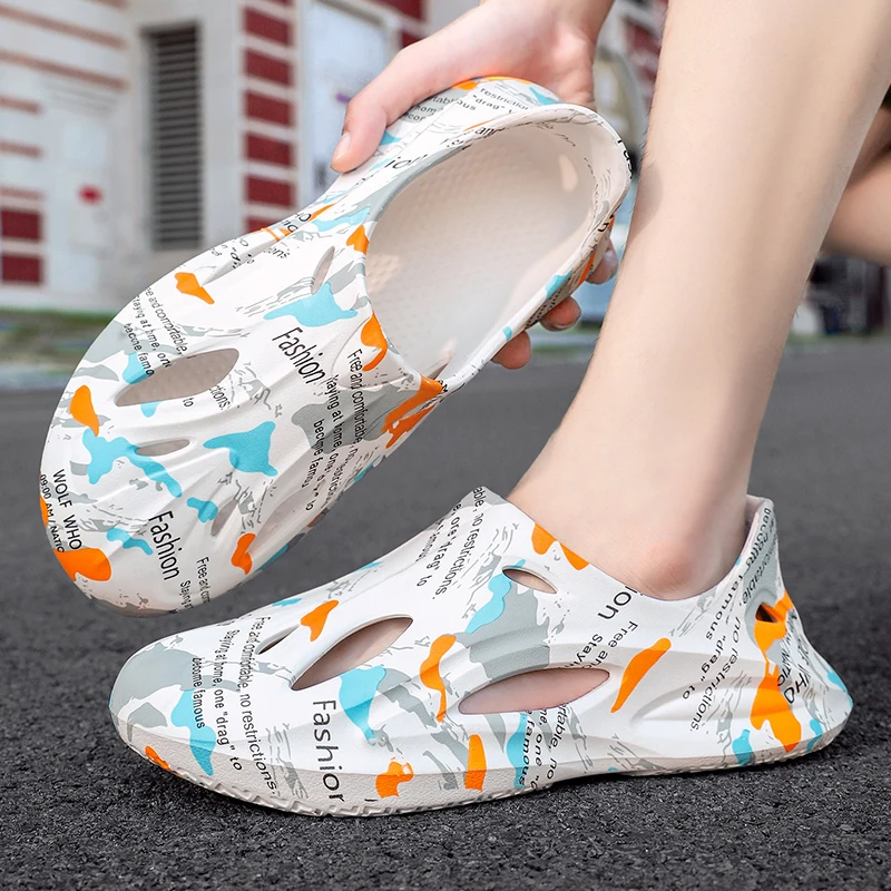 

Мужские Нескользящие Спортивные Тапочки для улицы, Новинка лета 2024, дышащая мягкая обувь с мягкой подошвой, дезодорирующая, не устающая ступня, мужская обувь