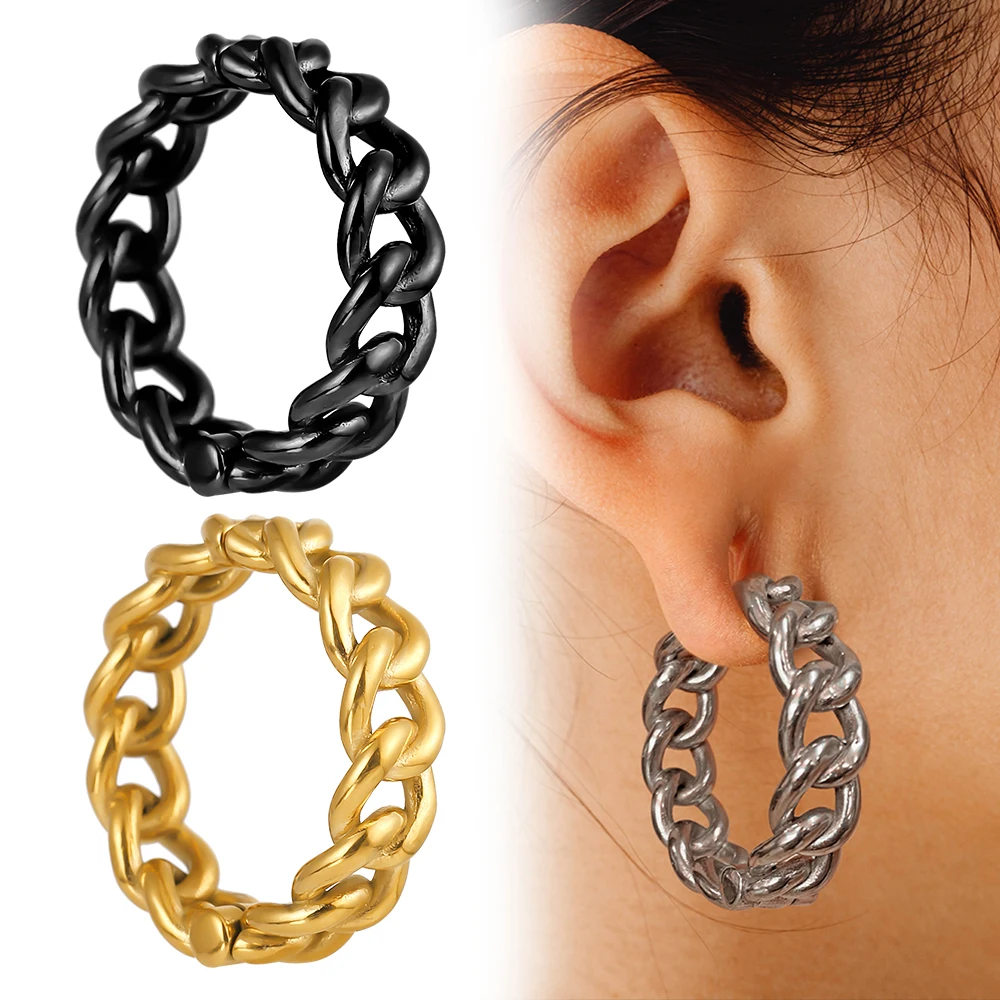 Giga 2 PCS 00g 10mm Linked Chain Ear Hoop Hangers Expander Stainless Steel Piercing Plugs Weights Gauges Earrings Body Jewelry