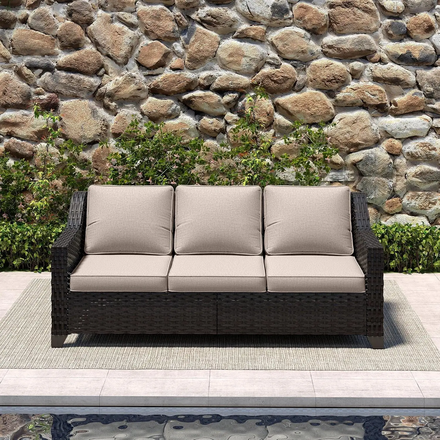 Patio Couch, Wicker Outdoor Conversation Set | Patio Couch with Olefin Removable Cushion, All-Weather Outdoor Sofa with Deep Sea